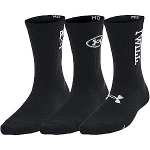 Meias Under Armour Masculino Essential Mid Crew Preta - Pacote com 3 Pares