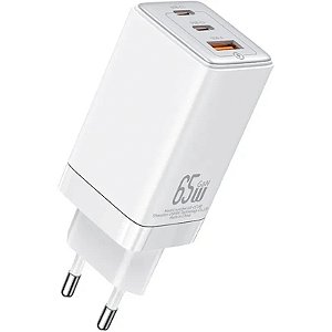 Carregador Usams 65W GaN com 3 Portas - Potência Rápida, Branco