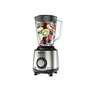 Liquidificador Molimix Glass MLV-600 com 600W, 2 Velocidades e Pulsar - Prata/Preto