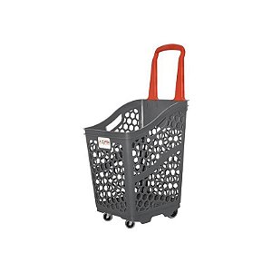 Carrinho de Compras Multifuncional 65L - Cinza e Vermelho com Rodas