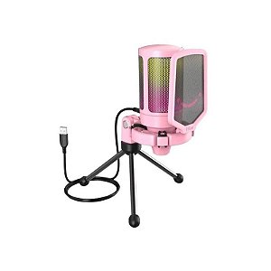 Microfone USB RGB Fifine A6V com Tripé - Cor Rosa