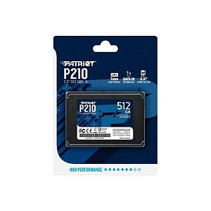 SSD Patriot P210, 512GB, 2,5", SATA 3, Leitura 520MB/s, Gravação 430MB/s, P210S512G25