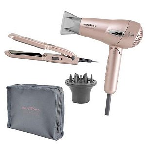 Kit Britânia Viagem - Secador + Alisador - 1200W - Bivolt - Rosa Gold