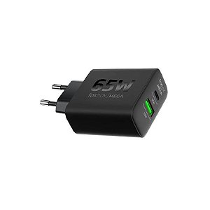 Carregador Foxbox Mega PD65W Max - Preto, USB-A e USB-C, Rápido e Eficiente