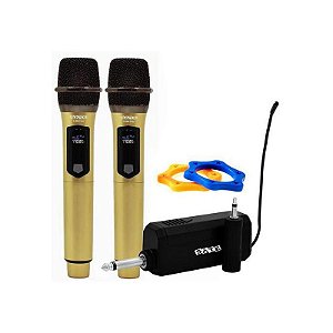 Kit de Microfones Sem Fio Sate A-MK1202 - 2 Microfones Dourados