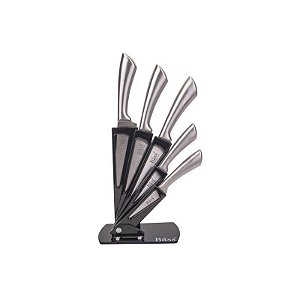 Conjunto de Facas de Cozinha em Aço Inoxidável com Suporte - 5 Peças