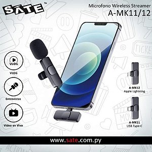Microfone Sate A-MK11 Tipo C com Conexão Wi-Fi para Gravação Profissional
