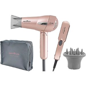 Conjunto de Viagem Rose Gold Britânia: Secador e Prancha Bivolt Completo