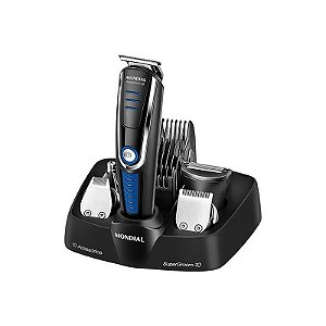 Cortador de Cabelo Mondial Super Groom BG-03 - 6W Recarregável Bivolt Preto e Azul