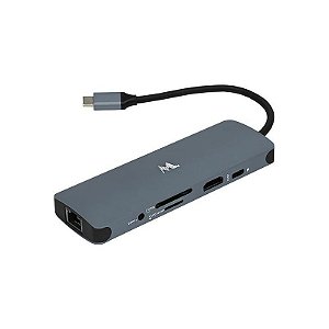 Hub USB-C Mtek DS-91TC 9 em 1 com 3 Portas USB 3.0 - Cinza Escuro
