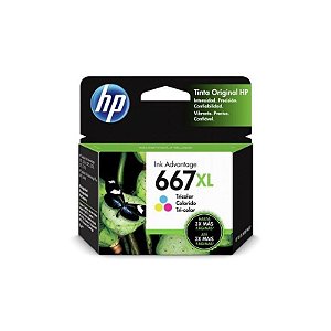 Cartucho de Tinta HP 667XL Colorido - Modelo 3YM80AL para Impressoras HP
