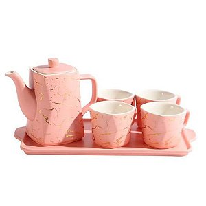 Conjunto de Xícaras com Bule e Bandeja - 6 Peças Elegantes
