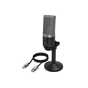 Microfone USB Fifine K670 - Preto e Prata, Alta Qualidade de Áudio
