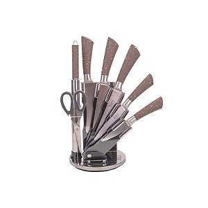 Conjunto de Facas de Cozinha em Inox com Suporte Rotativo - 7 Peças Bass Marrom
