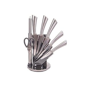 Conjunto de Facas de Cozinha em Aço Inox com Suporte Rotativo - 7 Peças