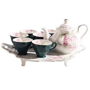 Conjunto Elegante de Porcelana para Chá e Café - 8 Peças Finas