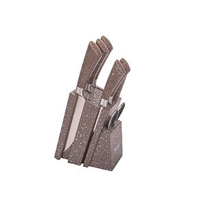 Conjunto de Facas de Cozinha Elegantes com Suporte e Cepo - 7 Peças Bass