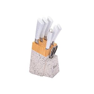 Conjunto de Facas de Cozinha Elegante com Suporte em Madeira - 7 Peças Bass
