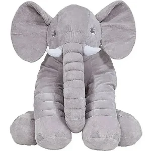 Almofada de Pelúcia Elefante Gigante Buba Cinza 60cm. Brinquedo de Pelúcia Decorativo