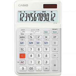 Calculadora Casio JE-12E 12 Dígitos - Branco e Prata, Ideal para Uso Escolar e Profissional