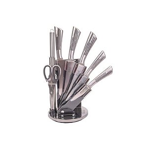 Conjunto de Facas de Cozinha em Inox 7 Peças com Suporte Rotativo Preto e Inox