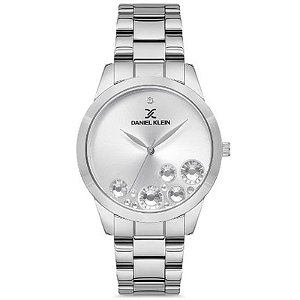Relógio Daniel Klein Feminino DK.1.12612-1 Premium Prata e Branco Elegante