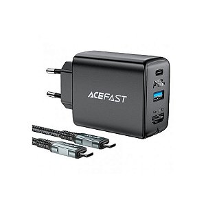 Carregador Acefast A17 65W USB-A, USB-C e HDMI 3 em 1 - Preto com Cabo Incluído