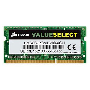 Memória RAM Corsair ValueSelect 8GB DDR3L 1600MT/s para Notebook - CMSO8GX3M1C1600C11