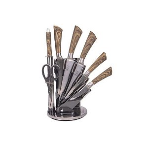Conjunto de Facas de Cozinha em Inox 7 Peças com Suporte Rotativo em Madeira