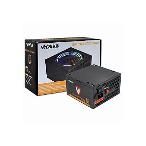 Fonte ATX 500W Sate 80 Plus Bronze com iluminação RGB - Preto