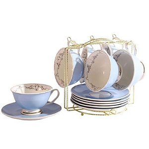 Conjunto de 6 Xícaras e Pires com Suporte para Café ou Chá Elegante