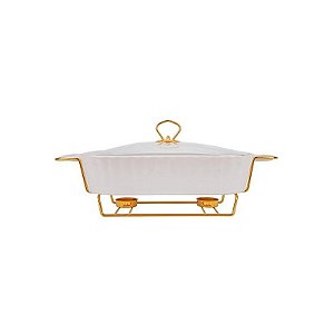 Rechaud de Porcelana com Tampa de Vidro - 2 Compartimentos 32x24CM