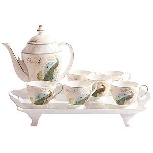 Conjunto Elegante de Porcelana para Chá e Café - 8 Peças