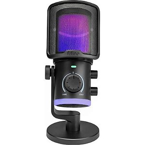 Microfone Gamer Fifine M6 RGB USB-C - Preto para Estúdio e Streaming