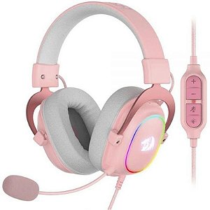 Fone de Ouvido Gamer Redragon H510P-RGB Zeus X - Microfone Unidirecional Rosa 53MM