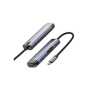 Hub Mcdodo HU-774 6EM1 USB-C 100W - Cinza - Conector Multiuso e Alta Potência