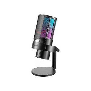 Microfone Profissional USB Gamer Fifine A8 Plus com Iluminação RGB - Preto