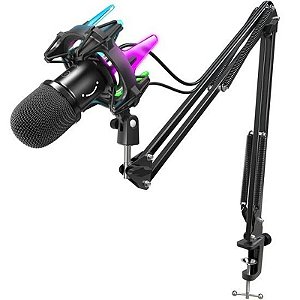 Microfone Profissional USB Condensador Cardioide RGB Preto