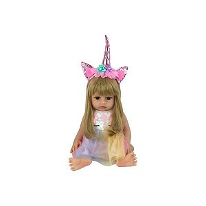 Boneca Reborn V-41 49CM em Silicone com Roupa de Unicórnio - Ideal para Colecionadores