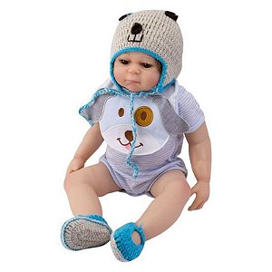 Boneca Reborn Infantil V-63 - 55cm em Silicone com Acessório de Roupa para Cachorro