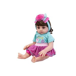 Boneca Reborn V-43 - 48CM - Silicone com Corpo Verde e Saia Rosa