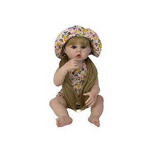 Boneca Reborn V-009 - 55CM - Silicone com Roupinha Estampada Floral
