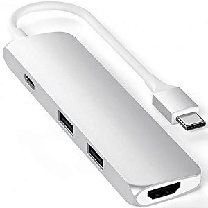 Hub USB-C Satechi Slim Multi-Port com USB-C, HDMI e USB-A - Prata