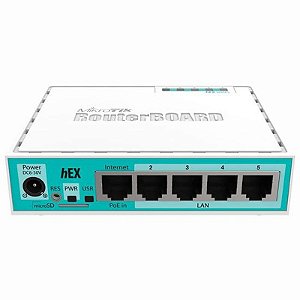 Switch Mikrotik RB 750GR3 Hex L4 - Branco, 5 Portas Gigabit, Ideal para Redes Avançadas