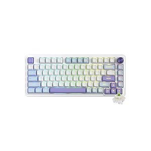 Teclado Mecânico Gamer Redragon K673WBP-RGB Max Mini Sem Fio - Branco e Azul, Teclas Verdes