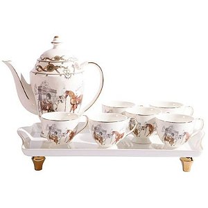 Conjunto Elegante de Porcelana para Chá e Café com 8 Peças