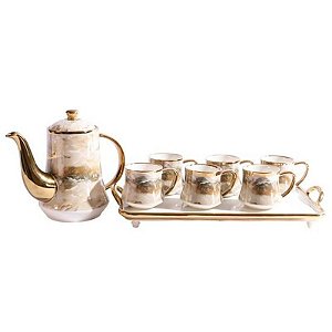 Conjunto de Porcelana Elegante para Chá e Café 8 Peças Premium