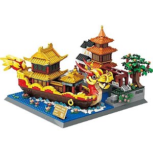 Barco Pintado da Arquitetura Qinhuai River - Blocos de Construção Wange 6232 (1353 Peças)