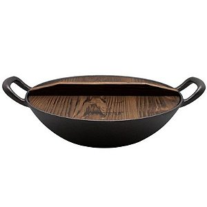 Panela de Ferro Fundido Disco Wayu com Tampa de Bambu