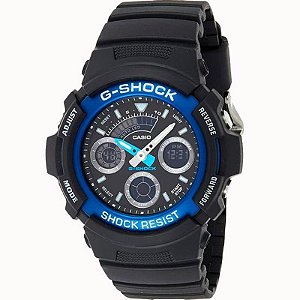 Relógio Casio G-Shock Masculino AW-591-2ADR - Preto e Azul Resistente e Estiloso
